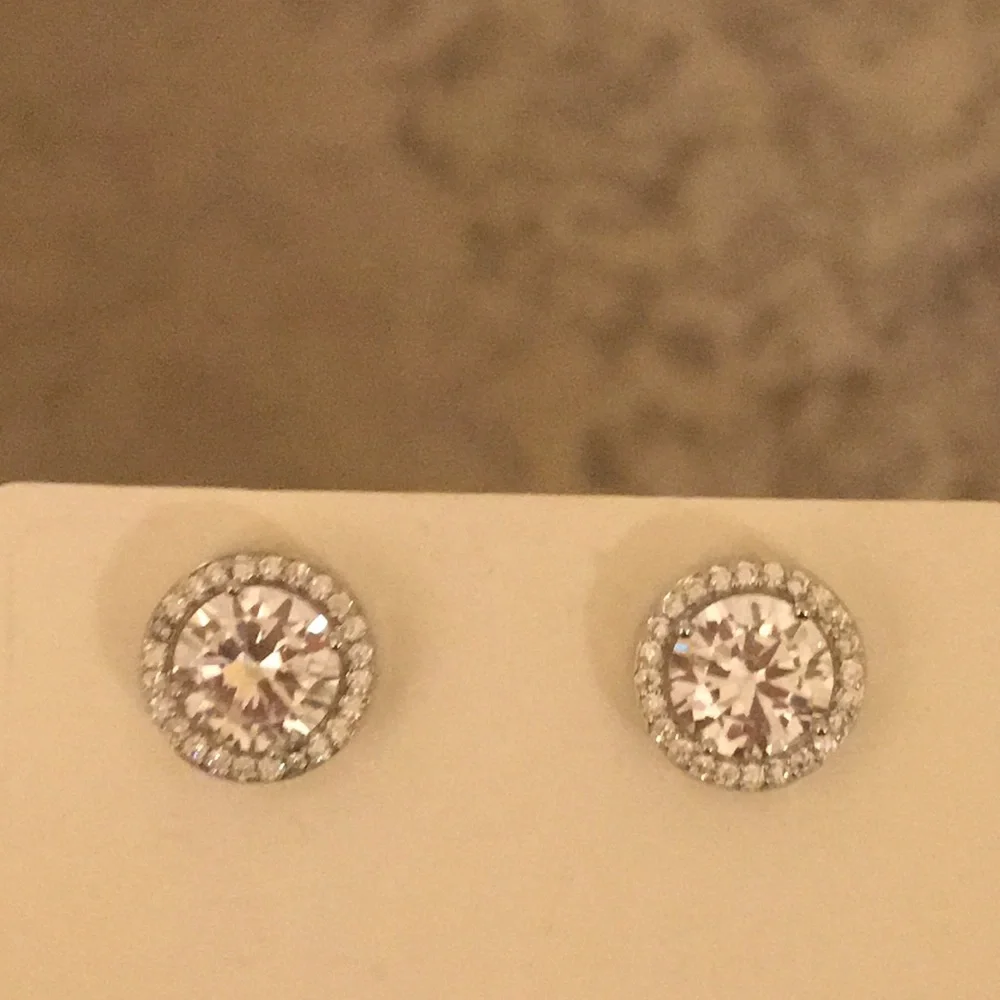 Cubic Zirconia Crystal Halo Silver Stud Earrings